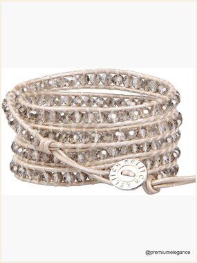 Crystal Beaded 5 Wrap Leather Bracelet Friendship Jewelry for Women
